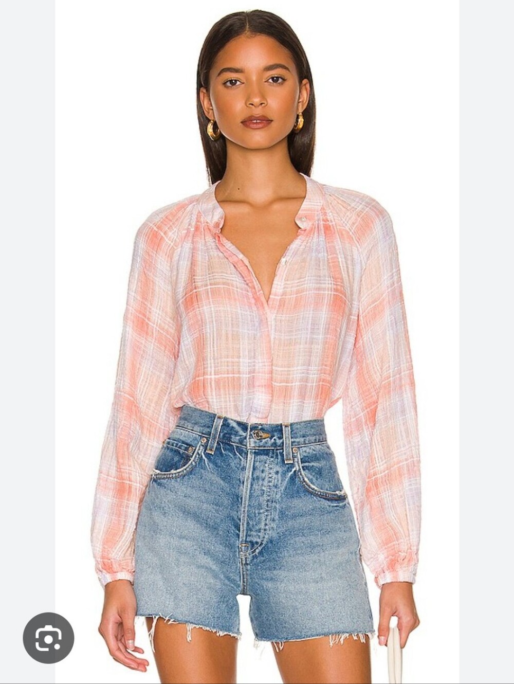 Bella Dahl Peach and Lavender Gauze Button-Up Top